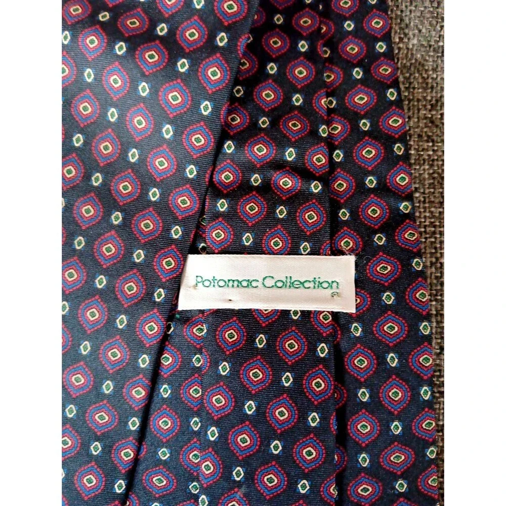 Tie 70s 80s 90s Y2K Mens Potomac Collections Silk Black Red Blue 4 Wide 54 Long
